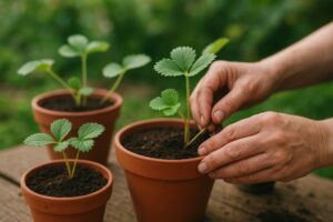“How to plant strawberry runners in pots.”